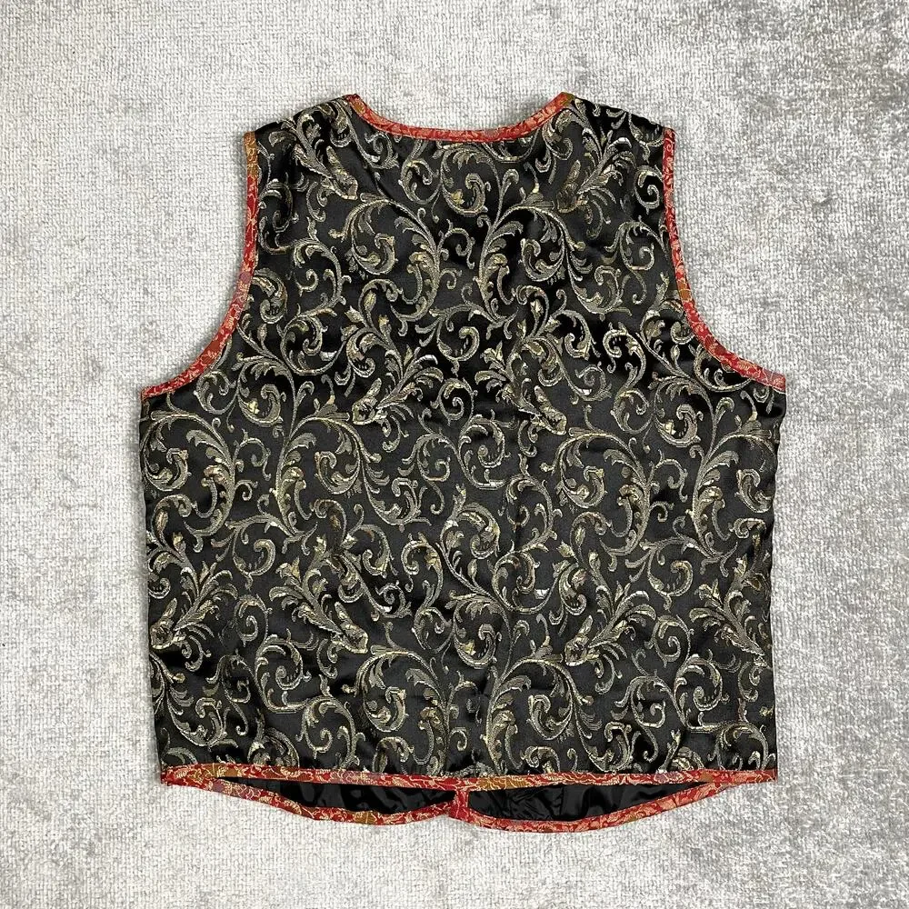 VTG Brocade Patchwork Paisley Boho Hippie Western Goth Whimsy Vest Womens L